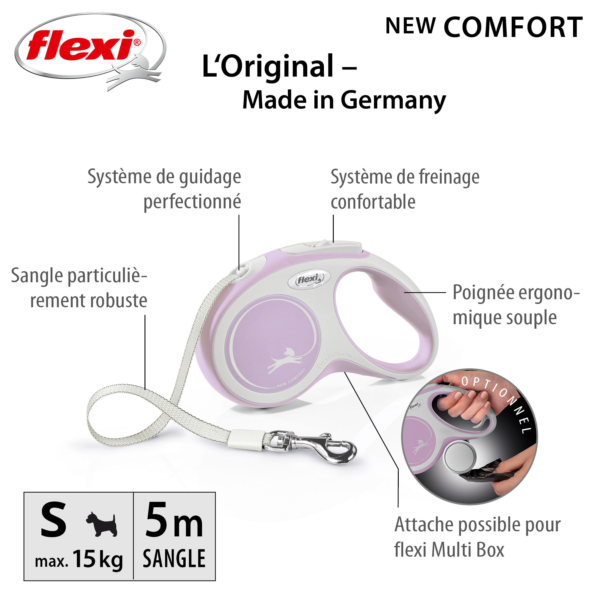 Flexi - Laisse New Confort Avec Sangle pour Chien Rose - S 5m Image num&eacute;ro 6