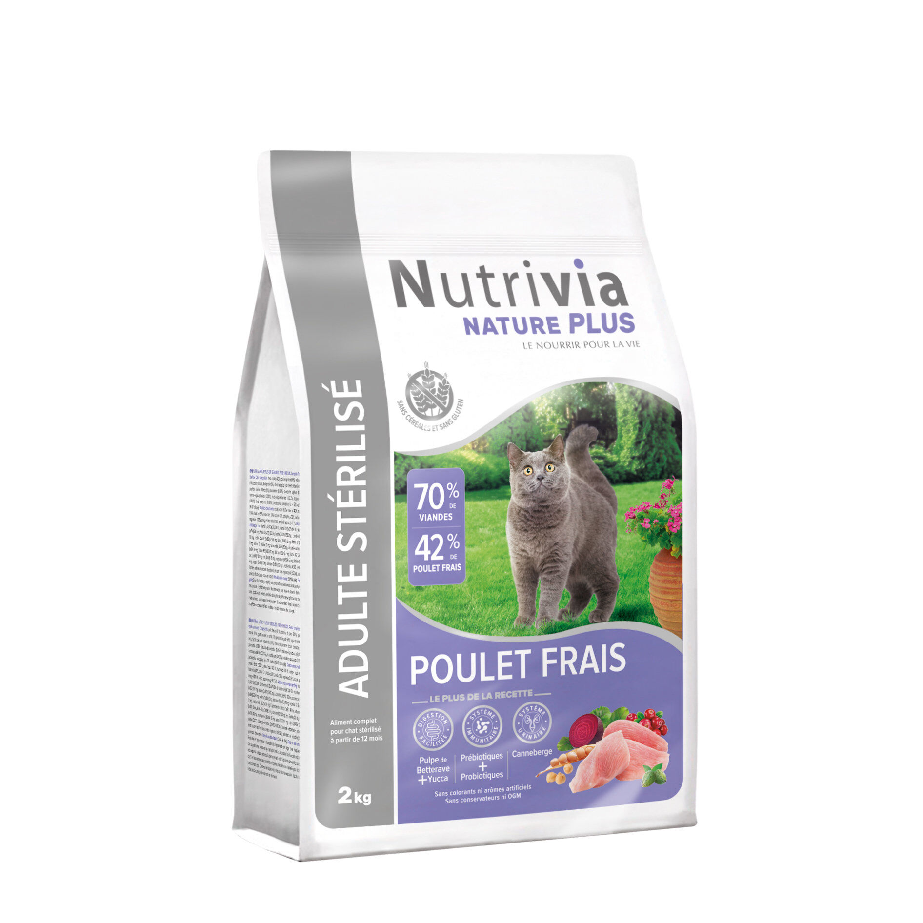 Nutrivia Nature Plus - Croquettes Naturelles au Poulet pour Chats St&eacute;rilis&eacute;s - 2kg Image num&eacute;ro 2