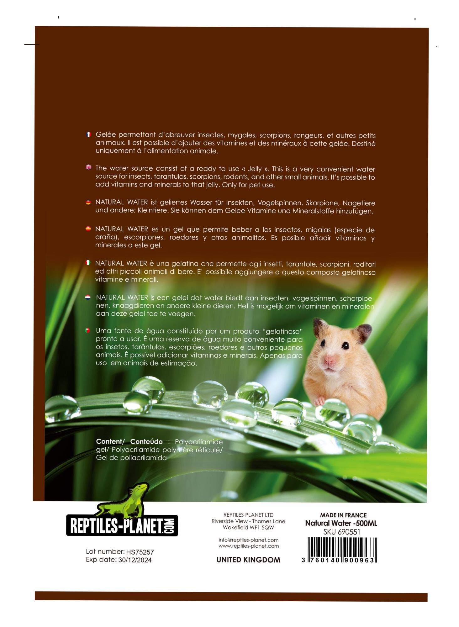 Reptiles Planet - Gel&eacute;e d'eau Natural Water pour Insectes - 500ml Image num&eacute;ro 2