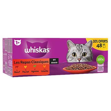 Whiskas - Sachets Fraîcheur Les Repas Classiques en sauce pour Chats - 48x85g 30% offerts
