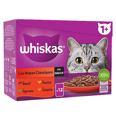 Whiskas - Sachets fraîcheur Les Repas Classiques en sauce pour chat adulte 4 variétés - 12x85g