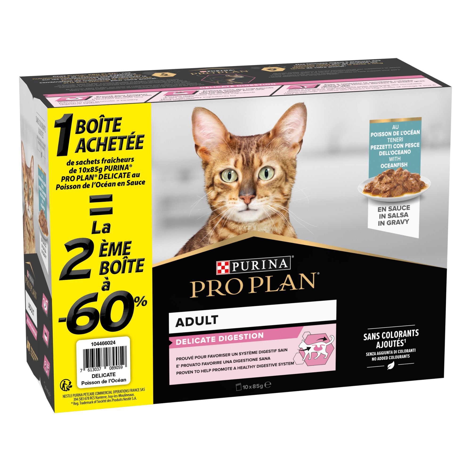 Pro Plan - Pochons Adult Delicate Digestion Poisson Oc&eacute;an Sauce - 10x85g la 2&egrave;me &agrave; -60% Image num&eacute;ro 1