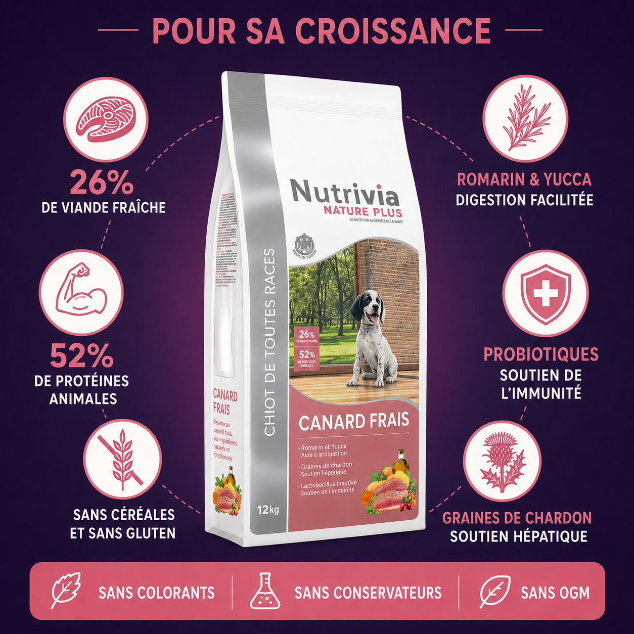 Nutrivia Nature Plus - Croquettes Naturelles au Canard Frais pour Chiot de Toutes Races - 3Kg Image num&eacute;ro 2