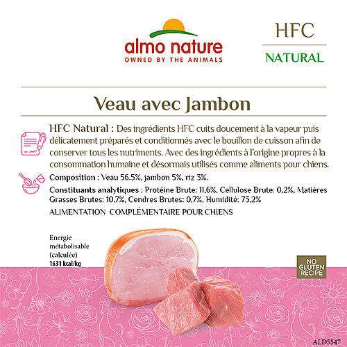 Almo Nature - P&acirc;t&eacute;e en Bo&icirc;te HFC Veau et Jambon pour Chiens - 95g Image num&eacute;ro 2