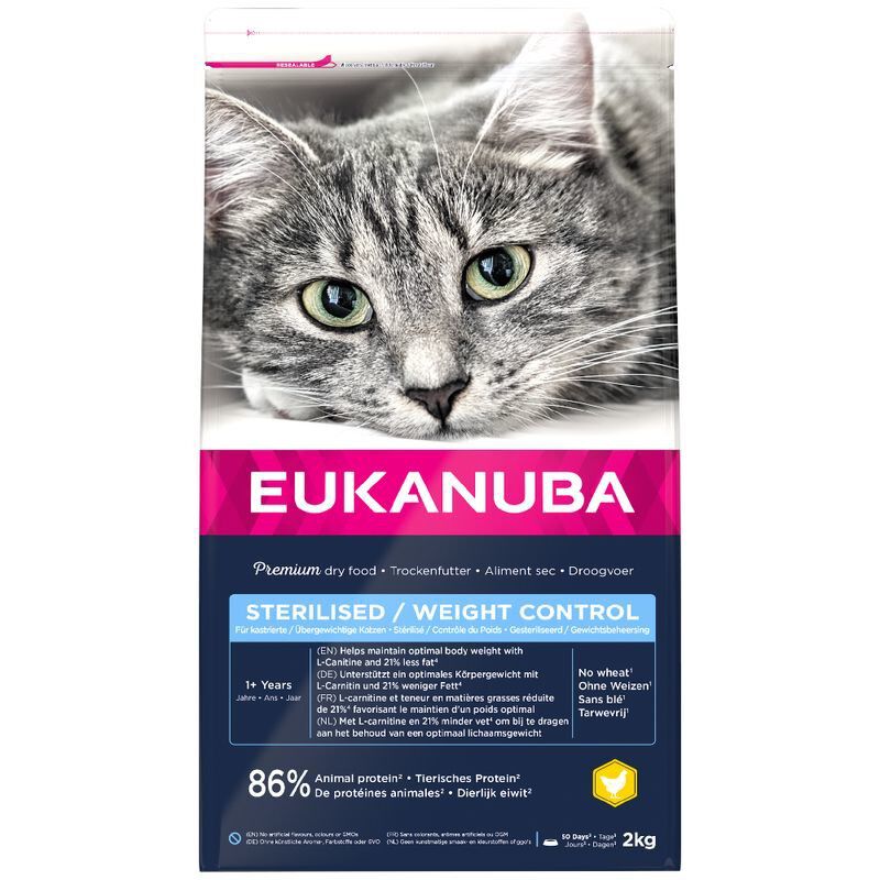 Eukanuba -  Croquettes Chat Adulte St&eacute;rilis&eacute; / Contr&ocirc;le du Poids Toutes Races Poulet - 2kg Image num&eacute;ro 1