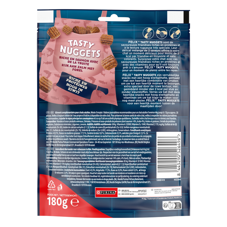 FELIX - Friandises Tasty Nuggets Saumon Truite pour Chats - 180g Image numéro 2 FELIX - Friandises Tasty Nuggets Saumon Truite pour Chats - 180g Image numéro 2