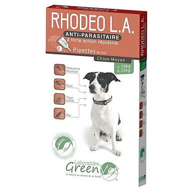 Greenvet - Pipettes Répulsives Rhodeo L.A Actifs Naturels pour Chiens 10-25Kg - 4x3ml