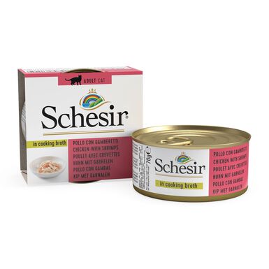Schesir - Boîte Pâtée au Filets de Poulet avec Crevettes en Bouillon pour Chat - 70g
