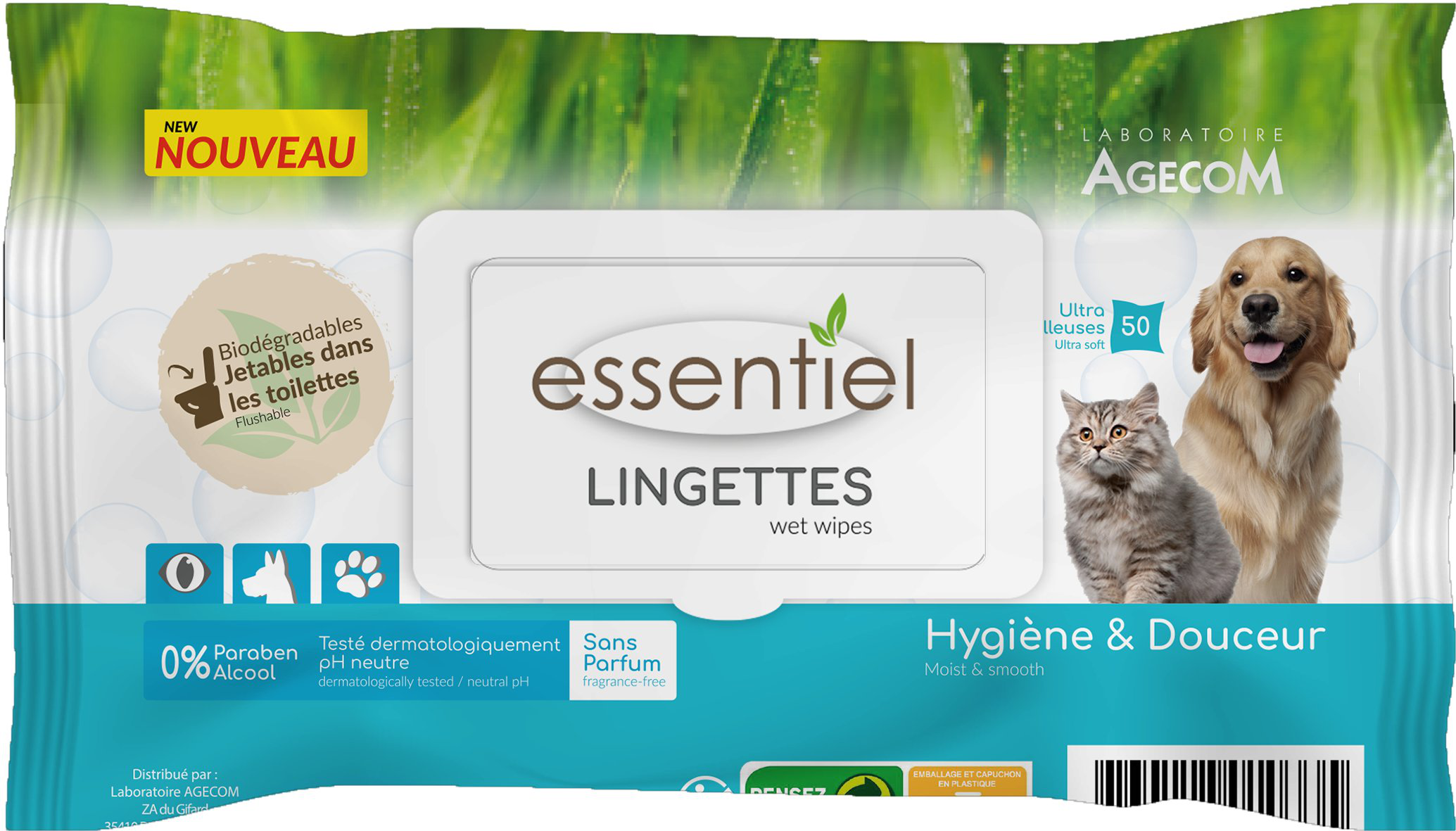 Essentiel - Lingettes Sans Parfum 0% Paraben pour Chien et Chat - x40 Image num&eacute;ro 1
