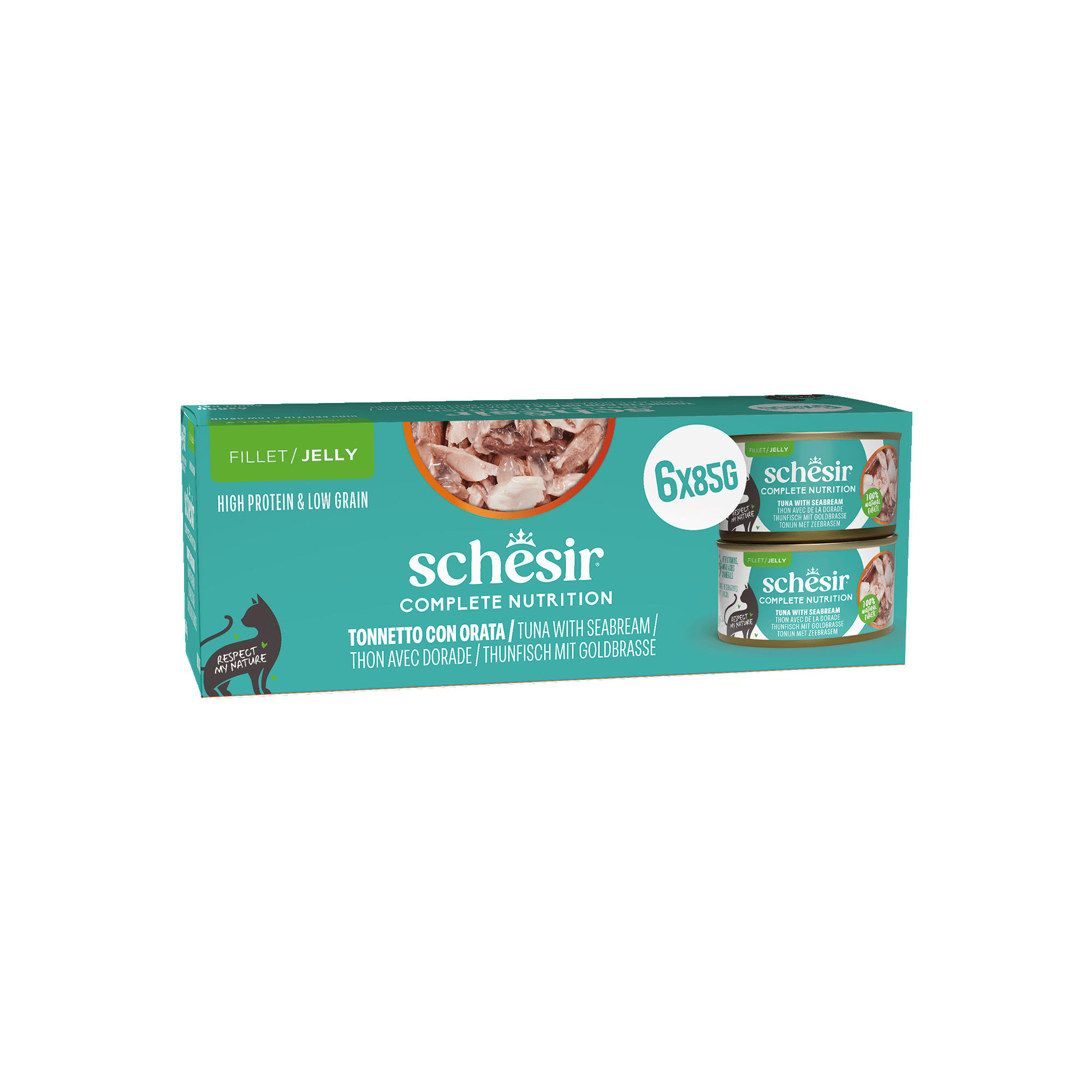 Schesir - P&acirc;t&eacute;e Complete Nutrition en Gel&eacute;e Thon et Daurade pour Chats - 6x85g Image num&eacute;ro 1