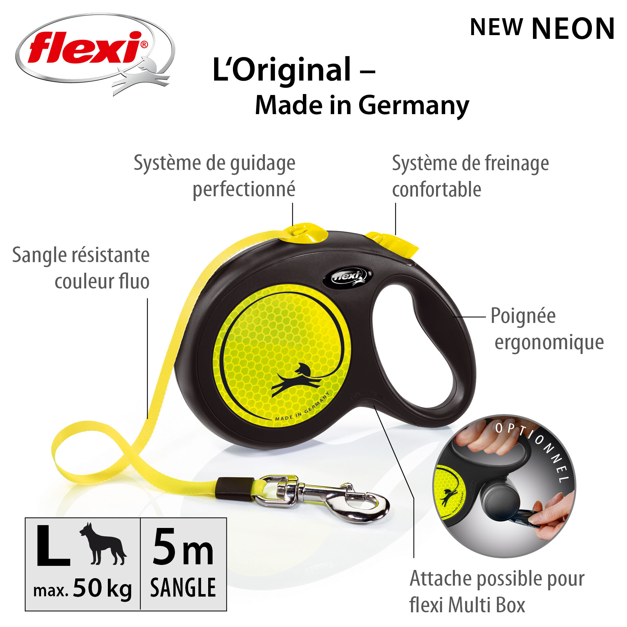Flexi - Laisse &agrave; Enrouleur New Neon Sangle Noir et Jaune L pour Chiens - 5m Image num&eacute;ro 4