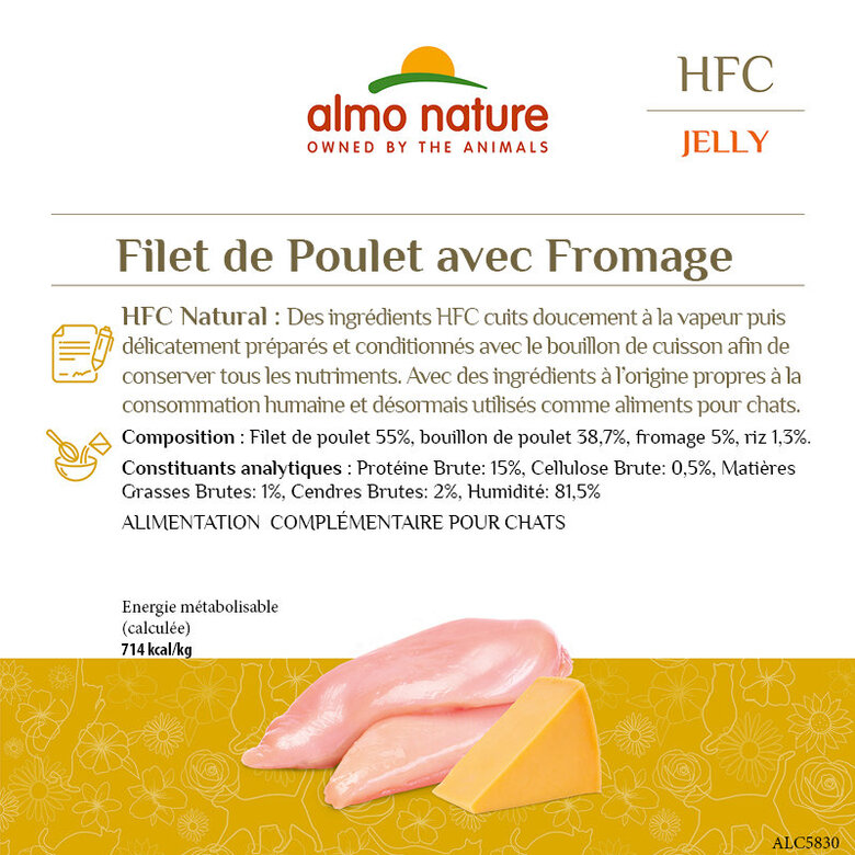 Almo Nature - Pâtée Hfc Jelly Filet De Poulet Et Fromage - 55g Image numéro 2 Almo Nature - Pâtée Hfc Jelly Filet De Poulet Et Fromage - 55g Image numéro 2