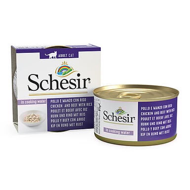 Schesir - Boîte Pâtée au Poulet et Bœuf avec Riz au Naturel pour Chat - 85g