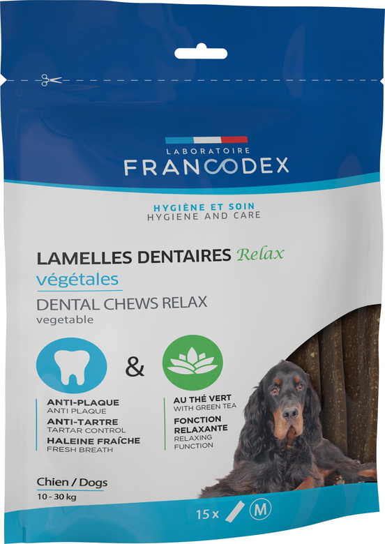 Francodex - Lamelles Dentaires RELAX à Mâcher pour Chiens Moyens - x15 Image numéro 1 Francodex - Lamelles Dentaires RELAX à Mâcher pour Chiens Moyens - x15 Image numéro 1