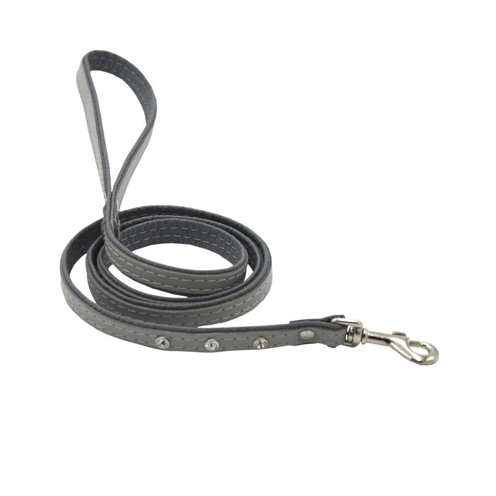 Comme Un Roi - Laisse Cuir et Strass So Nature Gris pour Chien et Chat - 120cm Image num&eacute;ro 1