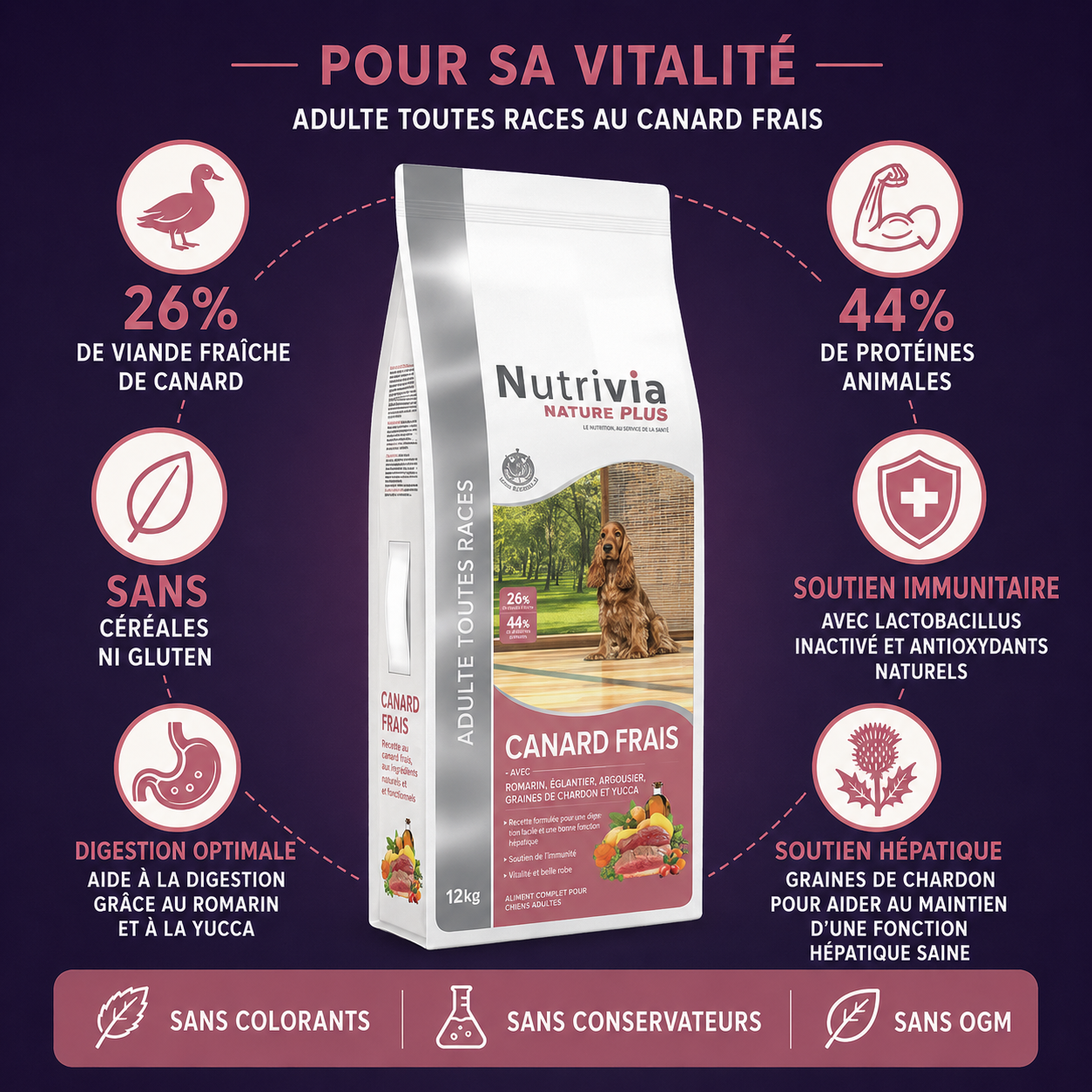 Nutrivia Nature Plus - Croquettes Naturelles au Canard Frais pour Chien Adulte de Toutes Races - 3Kg Image num&eacute;ro 3