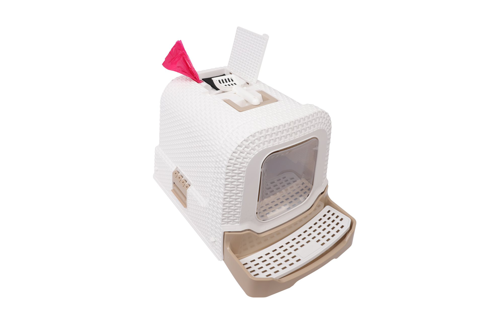 Animalis - Maison de Toilette Style Rotin pour Chat - Beige/Blanc Image num&eacute;ro 1