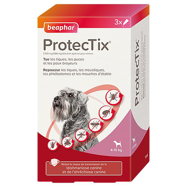 Beaphar - ProtecTix 100 mg/500 mg Solution Spot-on pour Chiens entre 4 et 10kg  - 3x1ml