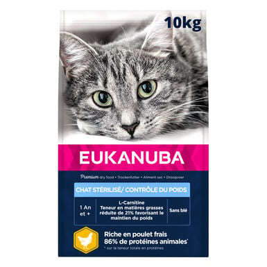 Eukanuba -  Croquettes Chat Adulte Stérilisé / Contrôle du Poids Toutes Races Poulet 10kg