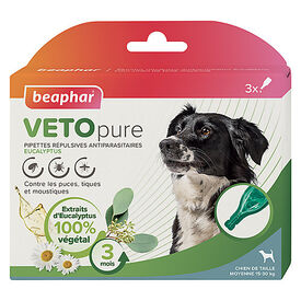 Beaphar - Pipettes Antiparasitaires VETOpure Eucalyptus pour Chiens Moyens - 3x2ml