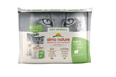 Almo Nature - Multipack Holistic Anti Hairball Boeuf et Poulet pour Chats - 6x70g
