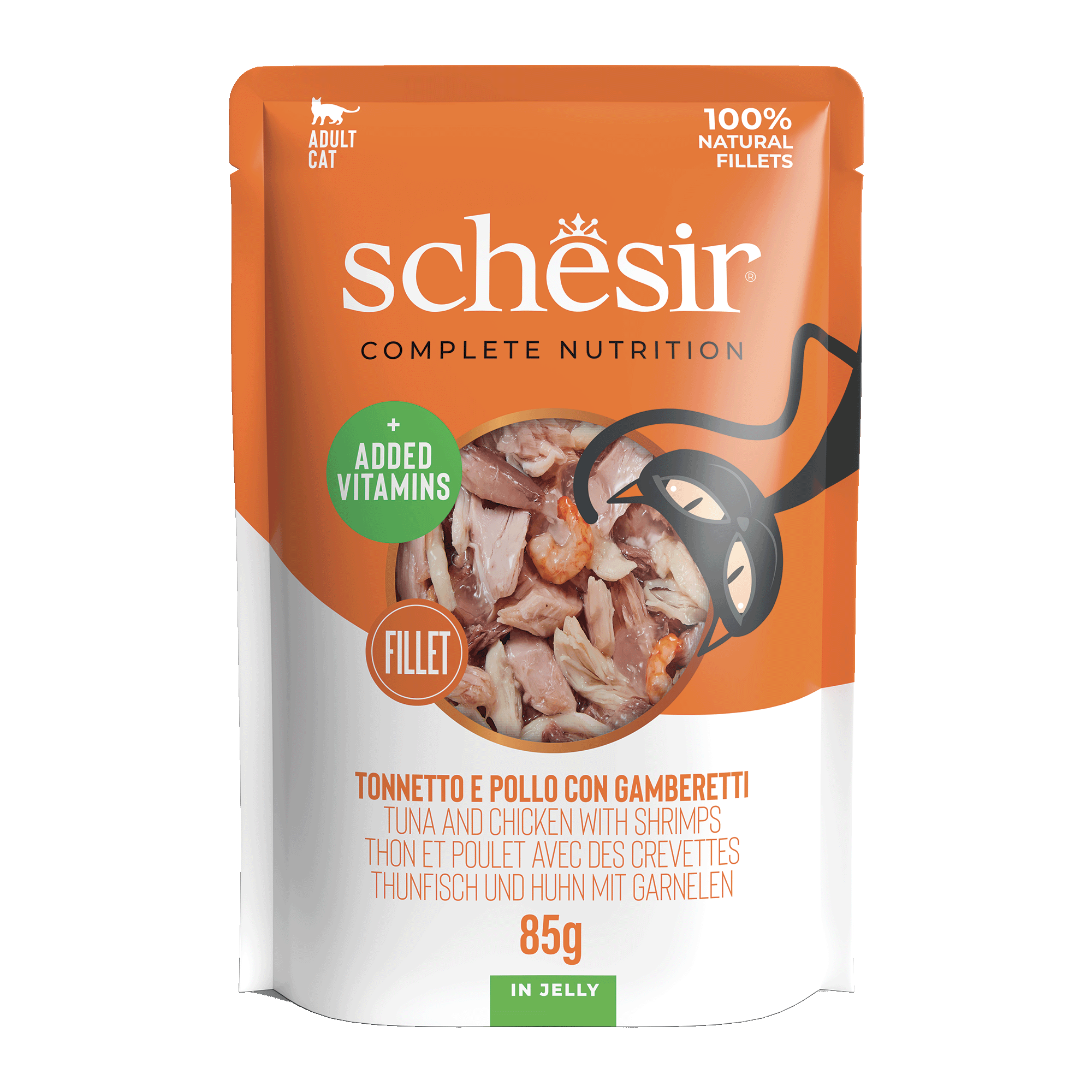 Schesir - Sachet en Gel&eacute;e Complete Nutrition Thon Poulet avec Crevettes pour Chats - 85g Image num&eacute;ro 1