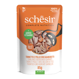 Schesir - Sachet en Gelée Complete Nutrition Thon Poulet avec Crevettes pour Chats - 85g