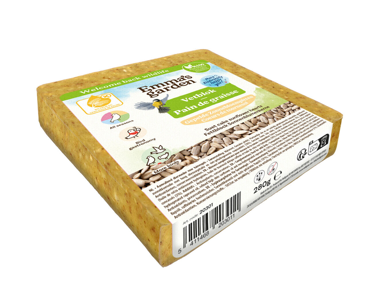 Emma's Garden - Pain de Graisse V&eacute;g&eacute;tal pour Oiseaux - 280g Image num&eacute;ro 1