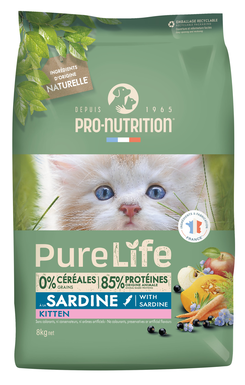 Pro-Nutrition - Croquettes Pure Life Kitten Sardine pour Chatons - 8kg