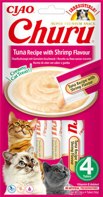 Inaba - Friandises Churu Recette Thon et Crevette pour Chats - 4x14g