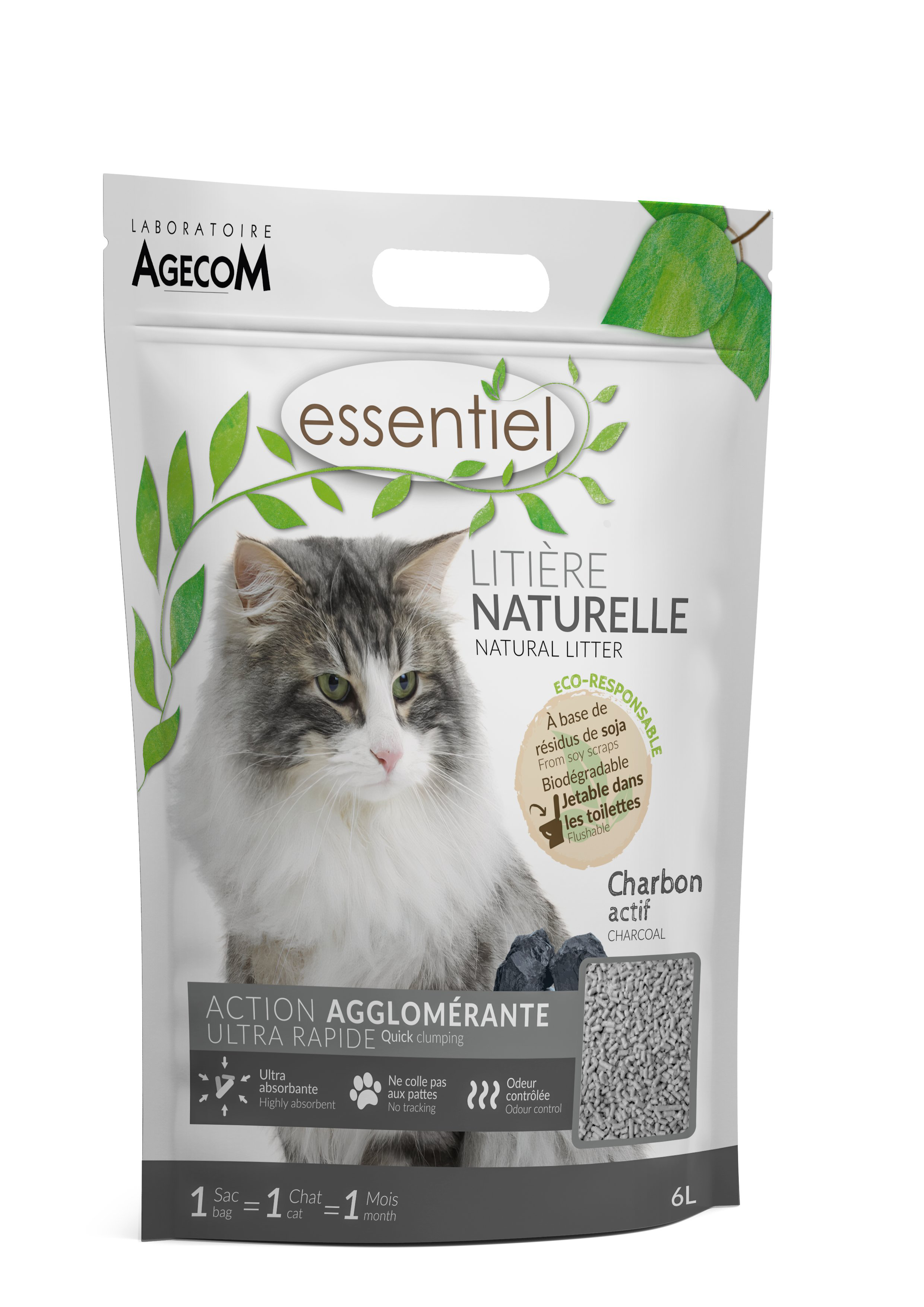 DeBonPoil  - Liti&egrave;re V&eacute;g&eacute;tale Agglom&eacute;rante Soja Charbon pour Chat - 6L Image num&eacute;ro 2