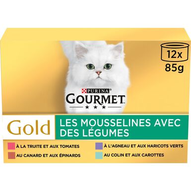 GOURMET - Boîtes GOLD Les Mousselines avec des Légumes pour chats - 12x85g