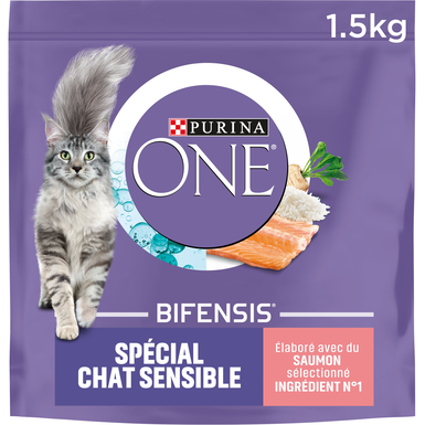 Purina One - Croquettes au Saumon et Riz pour Chat Adulte Sensible - 1,5Kg