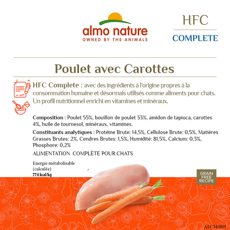 Almo Nature - Pâtée en Boîte HFC au Poulet et Carottes pour Chat - 70g Image numéro 3 Almo Nature - Pâtée en Boîte HFC au Poulet et Carottes pour Chat - 70g Image numéro 3
