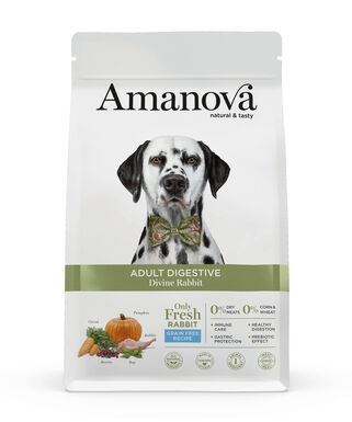 Amanova - Croquettes Adult Digestive sans Céréales au Lapin pour Chiens - 2Kg