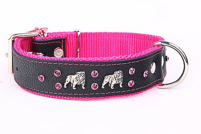 Yogipet - Collier Bulldog Cuir Crystal T55 39/50cm pour Chien - Noir/Rose image number null