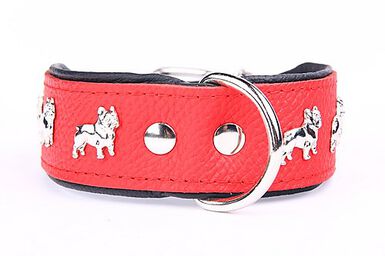 Yogipet - Collier Bouledogue Français Cuir pour Chien - Rouge