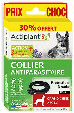 ActiPlant'3 - Collier Antiparasitaire pour Grand Chien - Noir