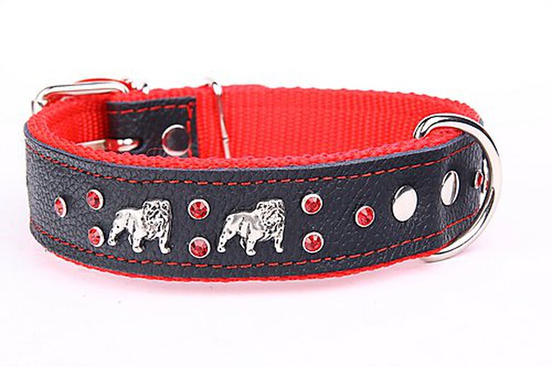 Yogipet - Collier Bulldog Cuir Crystal pour Chien - Rouge image number null