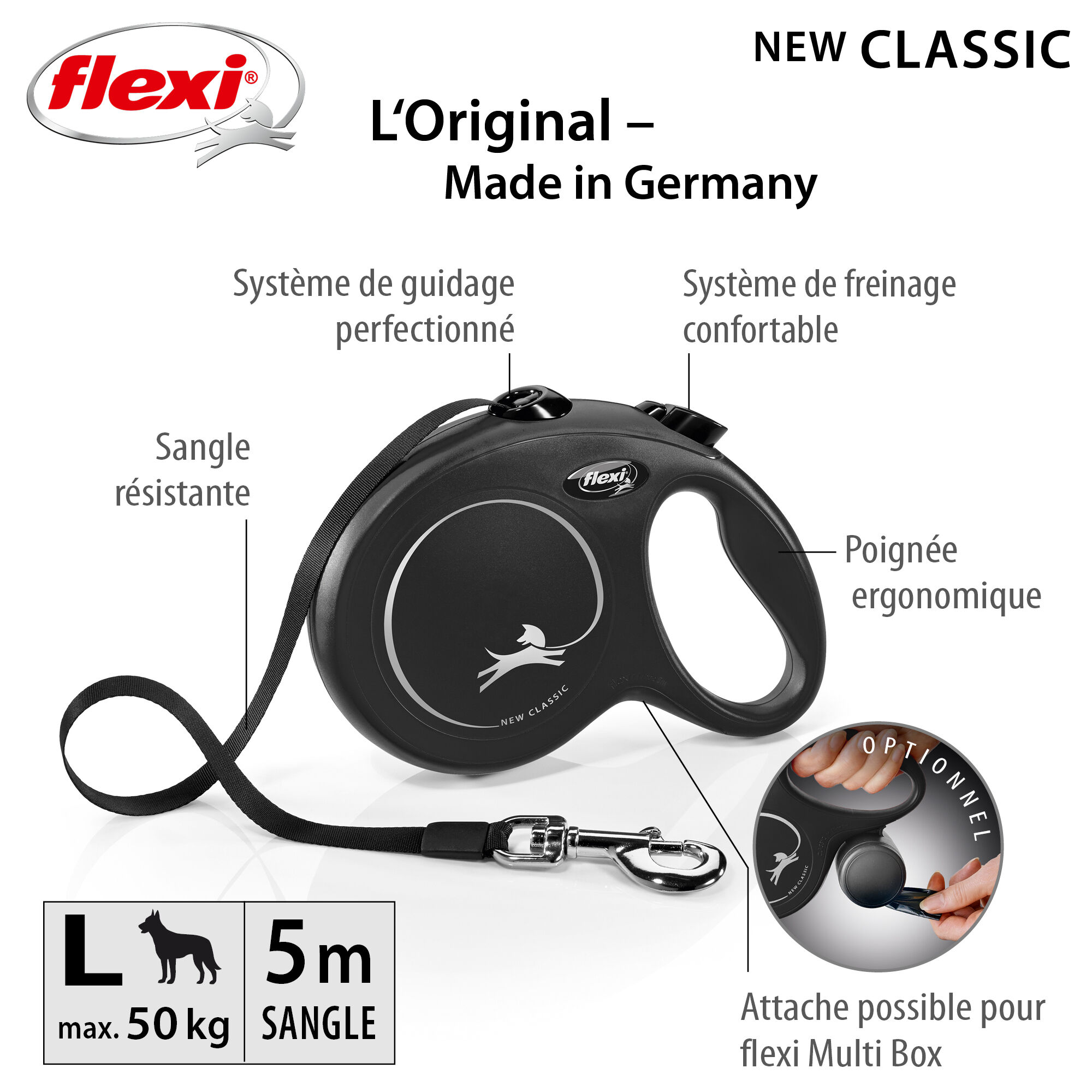 Flexi - Laisse &agrave; Enrouleur Classic Sangle L pour Chiens - 5m/ Noir Image num&eacute;ro 9