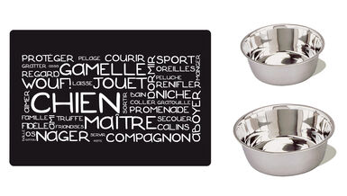 Anka - Set 2 Gamelles Inox + Tapis Aimanté pour Chiens - Ø20cm/16,5cm