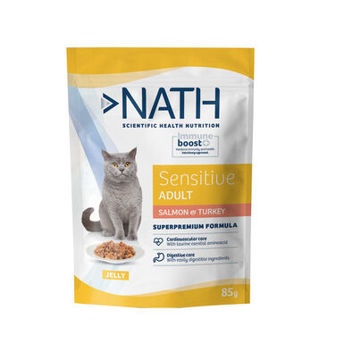 Nath - Pâtée Jelly Immune boost+ Sensitive Saumon et Dinde pour Chats - 85g