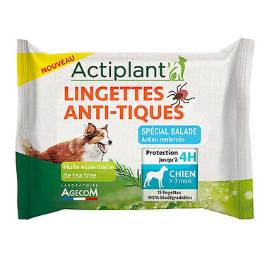 ActiPlant' - Lingettes Anti-tiques Spécial Balade pour Chien - x15