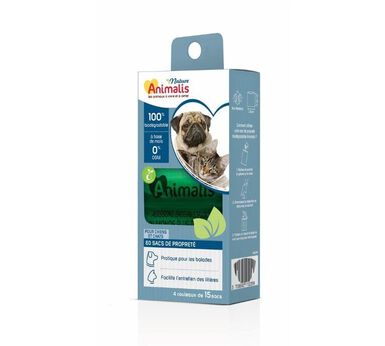 Animalis Nature - Lot de 15 Sacs Propreté Biodégradable pour Chien et Chat