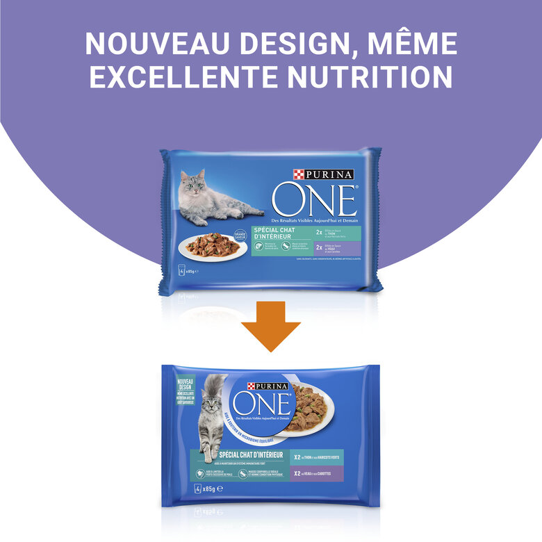 PURINA ONE - Sachets fraîcheurs Thon et Veau pour Chats d'intérieur - 4x85g Image numéro 5 PURINA ONE - Sachets fraîcheurs Thon et Veau pour Chats d'intérieur - 4x85g Image numéro 5
