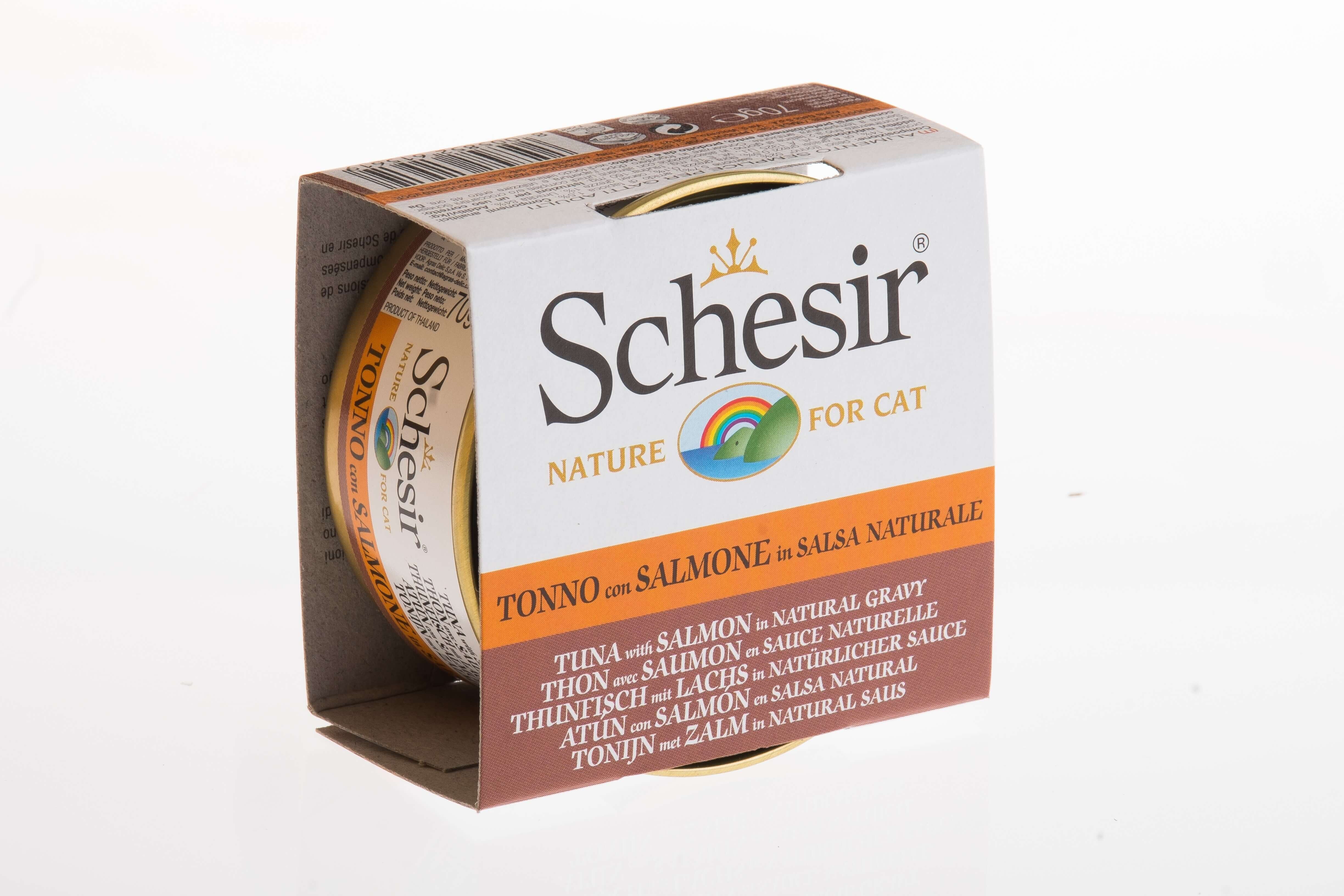 Schesir - Bo&icirc;te P&acirc;t&eacute;e au Thon avec Saumon en Sauce Naturelle pour Chat - 70g Image num&eacute;ro 1