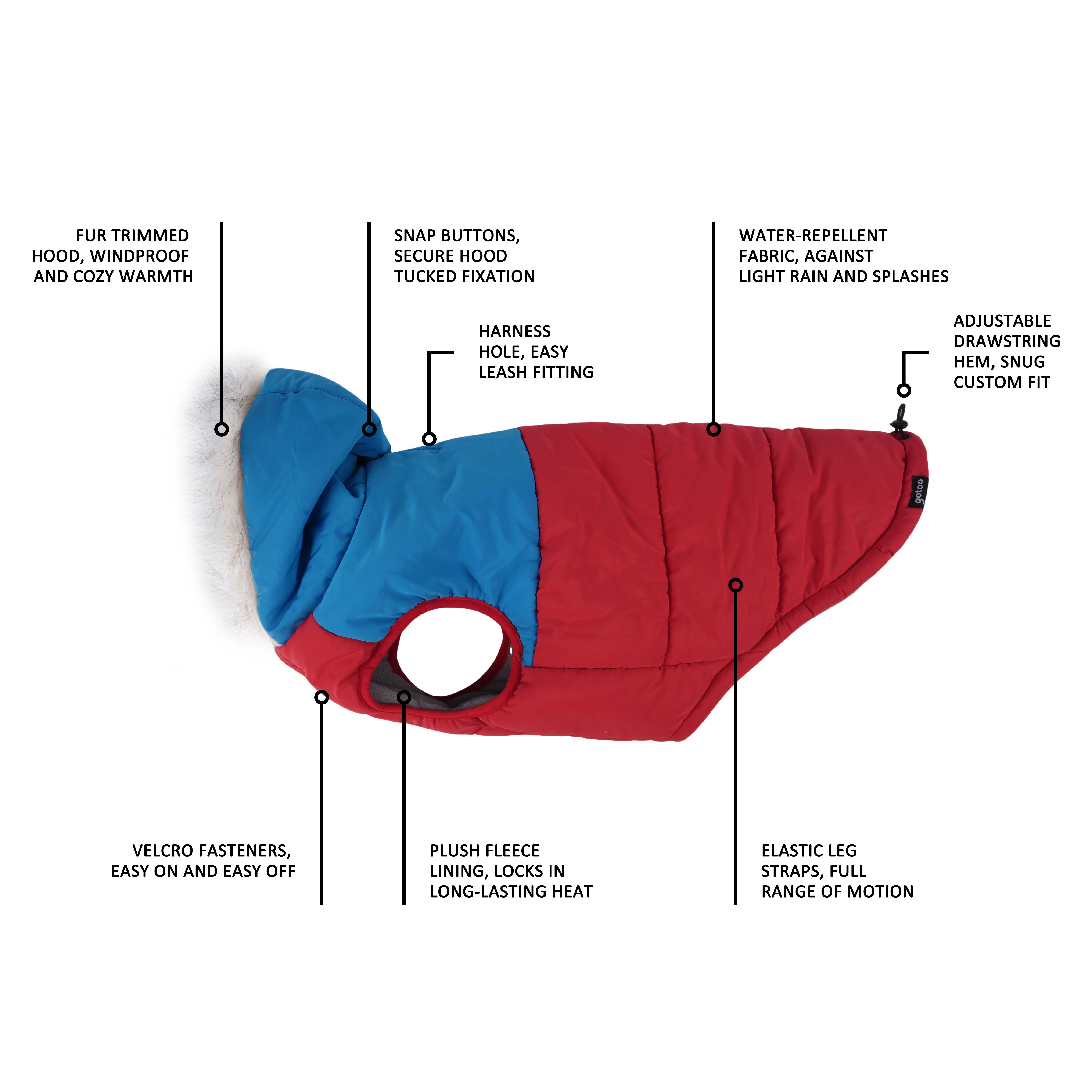 Gotoo - Manteau Imperm&eacute;able Rouge et Bleu pour Chiens - 30cm Image num&eacute;ro 19