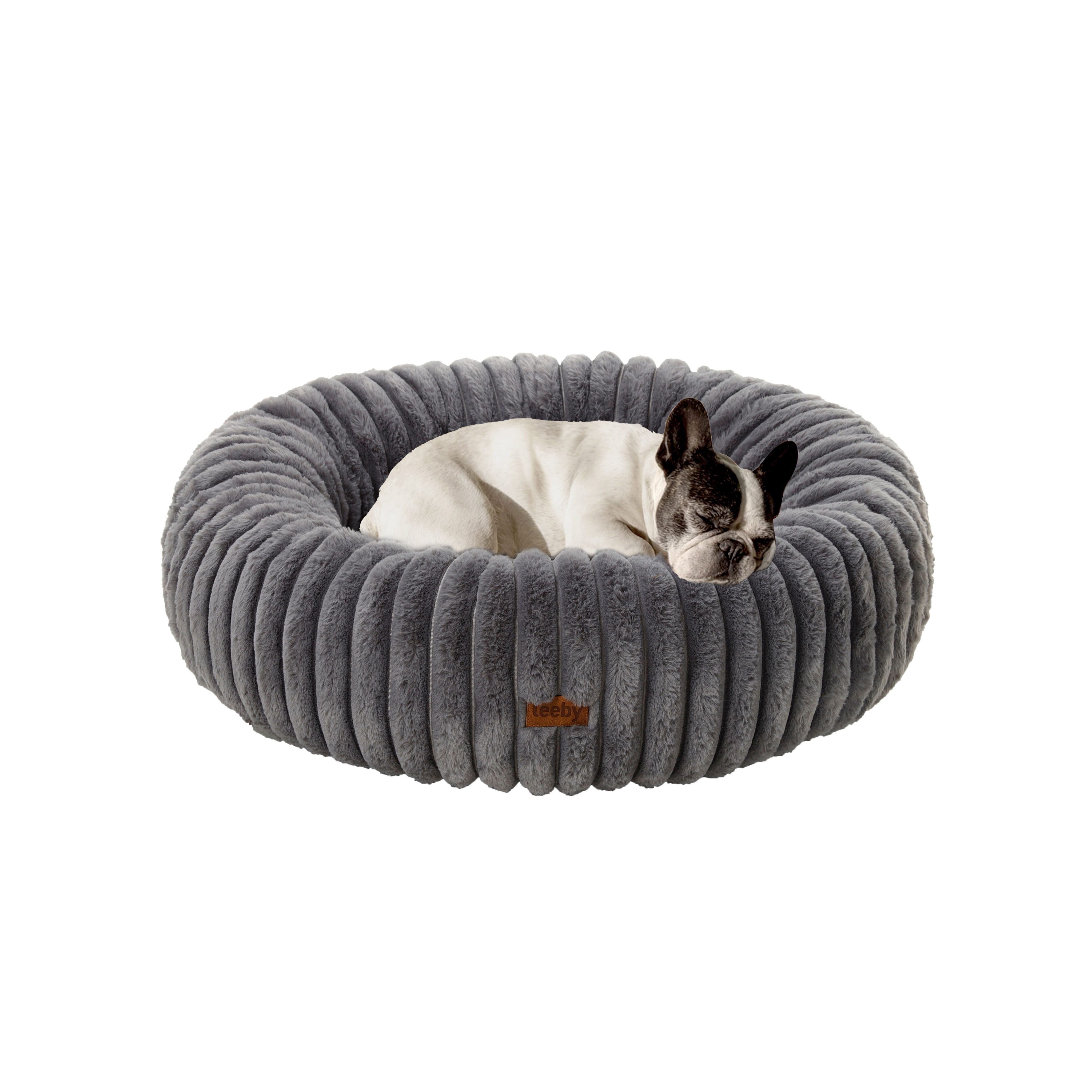 Leeby - Panier Donut en Velours C&ocirc;tel&eacute; Gris pour Chien - S Image num&eacute;ro 1