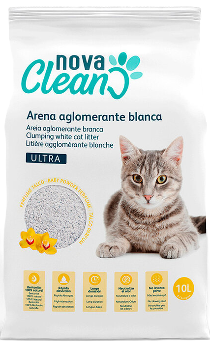 Nova Clean - Liti&egrave;re Agglom&eacute;rante Blanche Parfum Talc Ultra Absorbante pour Chats - 10L Image num&eacute;ro 1