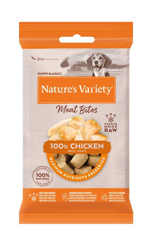 Nature's Variety - Bouchées Meat Bites 100% Poulet pour Chiens - 20g Image numéro 1 Nature's Variety - Bouchées Meat Bites 100% Poulet pour Chiens - 20g Image numéro 1